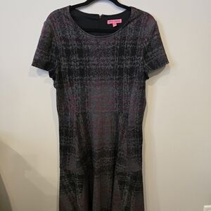 Betsey Johnson Black and Pink Checkered Midi Dress